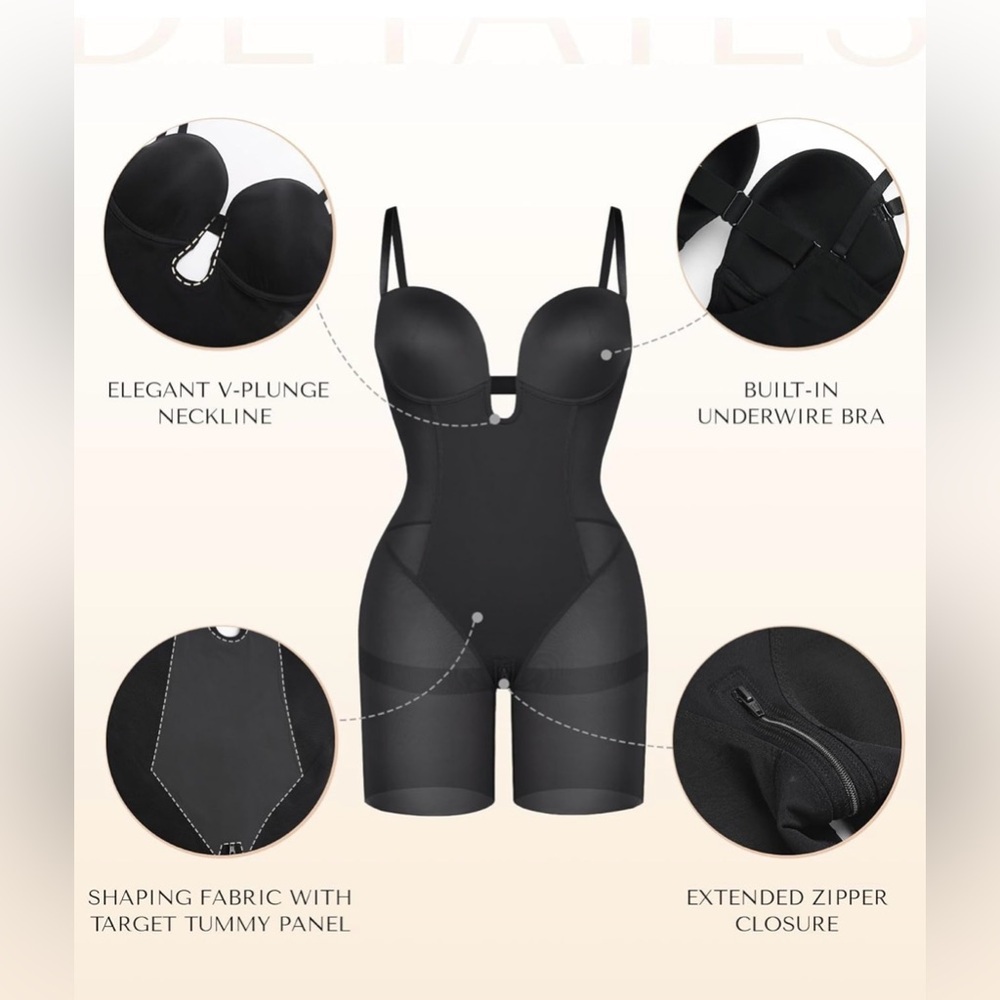 SHAPELLX Women’s Strapless Shapewear Deep Plunge Tummy Control Bodysuit D+ Cup - Picture 4 of 8